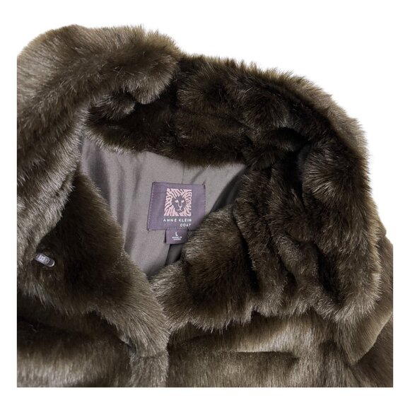 ANNE KLEIN Faux Fur Luxury Designer Brown Winter Casual Glam Coat Womens Large - Picture 4 of 6
